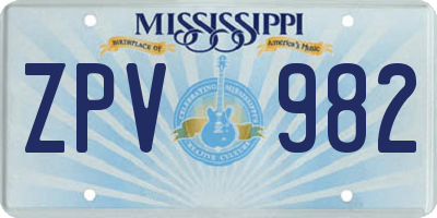 MS license plate ZPV982