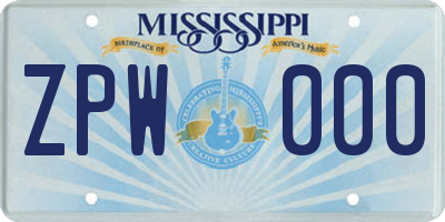 MS license plate ZPW000