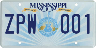 MS license plate ZPW001