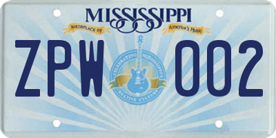 MS license plate ZPW002