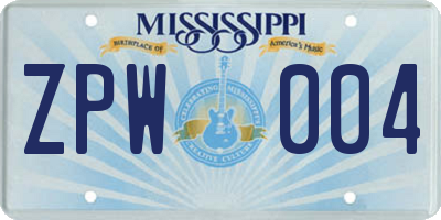 MS license plate ZPW004