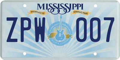 MS license plate ZPW007