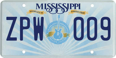 MS license plate ZPW009