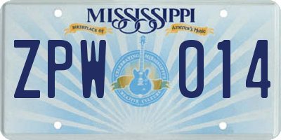 MS license plate ZPW014