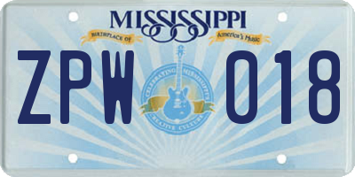 MS license plate ZPW018