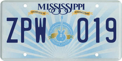 MS license plate ZPW019