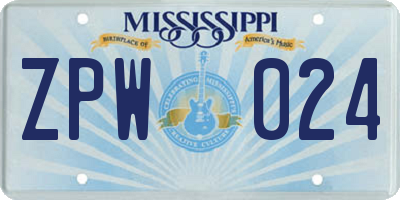 MS license plate ZPW024