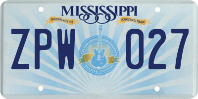 MS license plate ZPW027