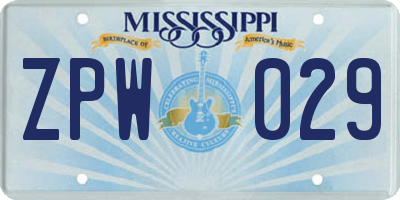 MS license plate ZPW029