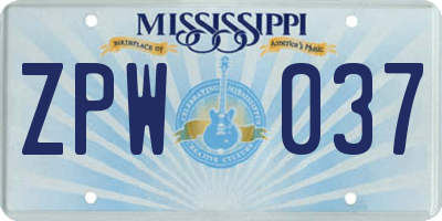 MS license plate ZPW037