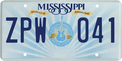 MS license plate ZPW041