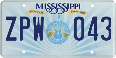 MS license plate ZPW043