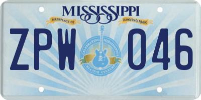 MS license plate ZPW046