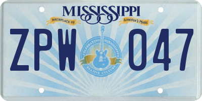 MS license plate ZPW047