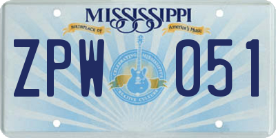 MS license plate ZPW051
