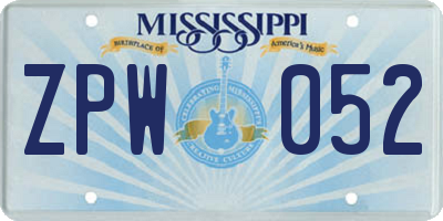 MS license plate ZPW052