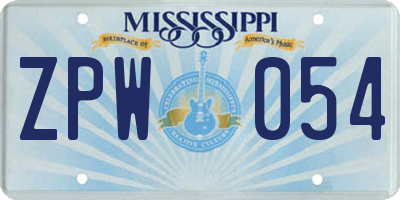 MS license plate ZPW054