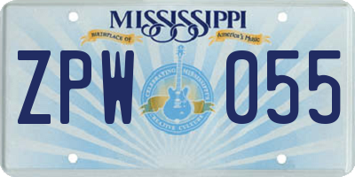 MS license plate ZPW055