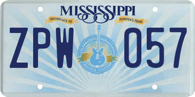 MS license plate ZPW057