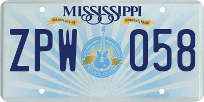 MS license plate ZPW058