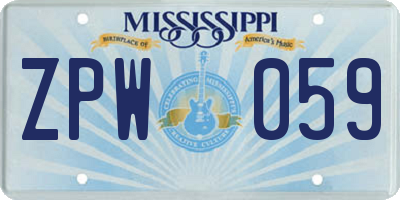 MS license plate ZPW059