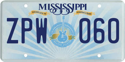 MS license plate ZPW060