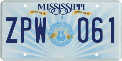MS license plate ZPW061