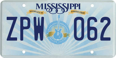 MS license plate ZPW062