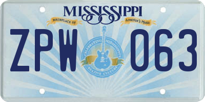 MS license plate ZPW063