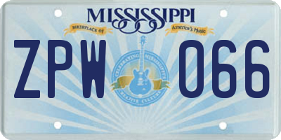 MS license plate ZPW066