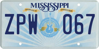 MS license plate ZPW067
