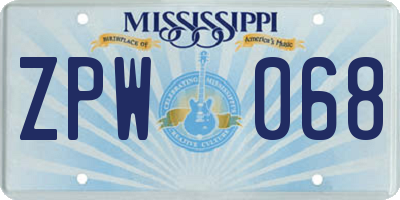MS license plate ZPW068
