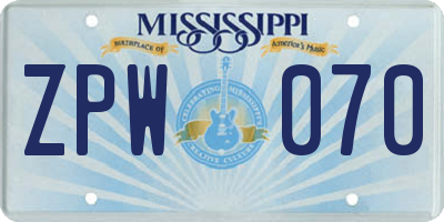 MS license plate ZPW070