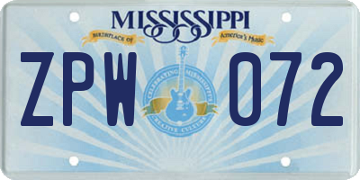 MS license plate ZPW072