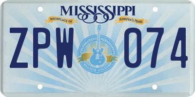 MS license plate ZPW074