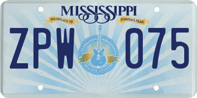 MS license plate ZPW075