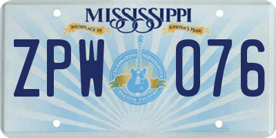 MS license plate ZPW076