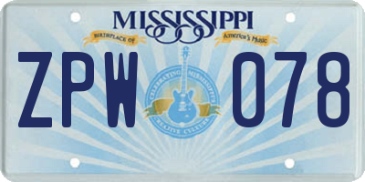 MS license plate ZPW078