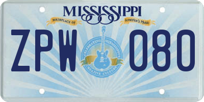 MS license plate ZPW080