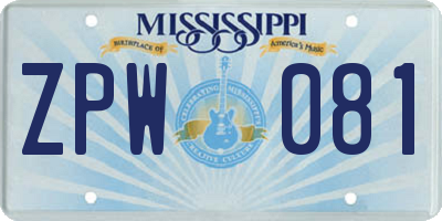 MS license plate ZPW081