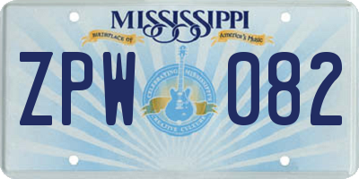 MS license plate ZPW082