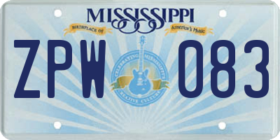MS license plate ZPW083