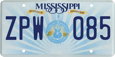 MS license plate ZPW085