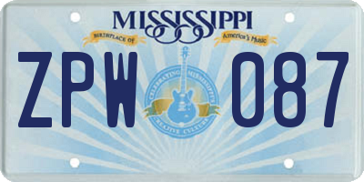 MS license plate ZPW087