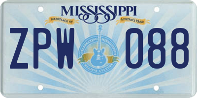 MS license plate ZPW088