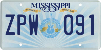 MS license plate ZPW091