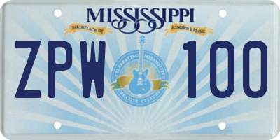 MS license plate ZPW100