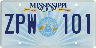 MS license plate ZPW101