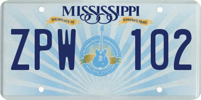 MS license plate ZPW102