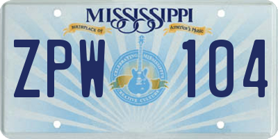 MS license plate ZPW104